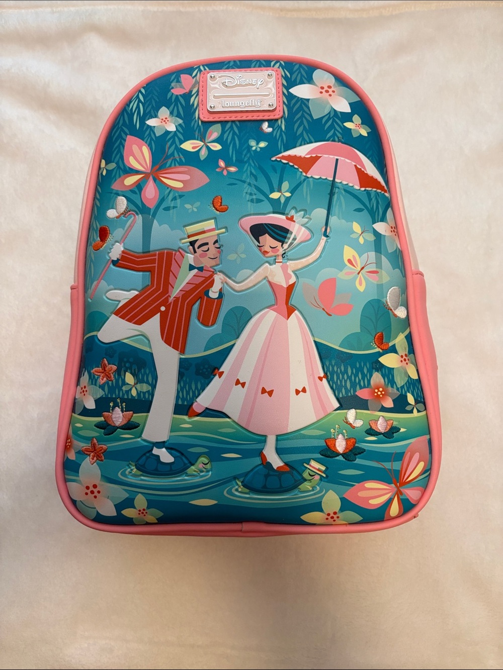 Loungefly Pink & Teal Mary Poppins Backpack with Floral Print